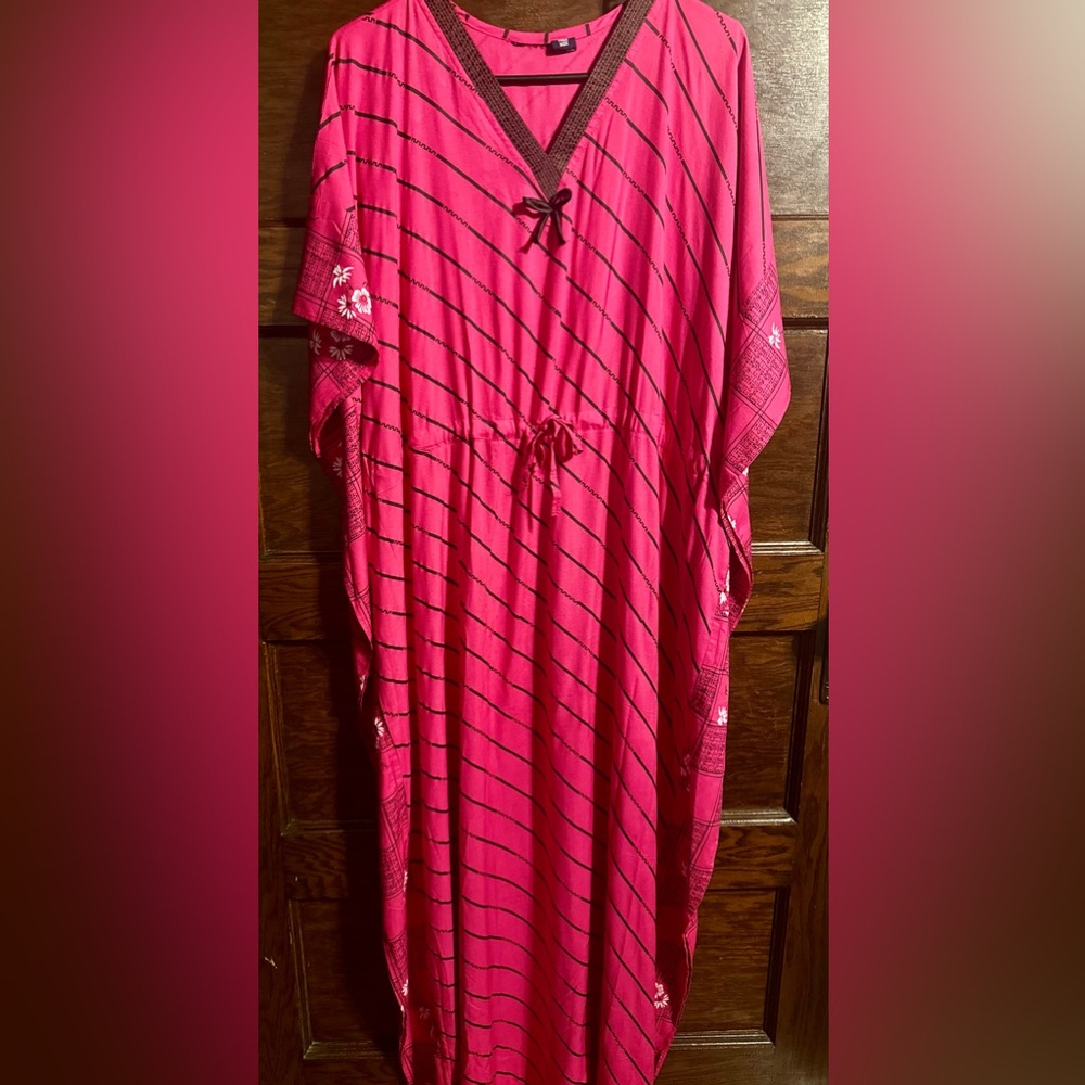 Vibrant, Hot Pink With Black Stripes Kaftan, Free Size